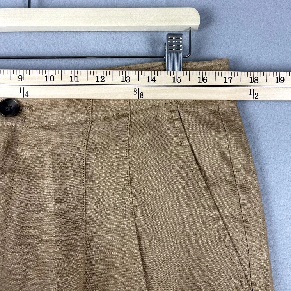 Banana Republic Linen Pant Women 12 Short 12S Latte Tan Wide Leg Pleated Classic